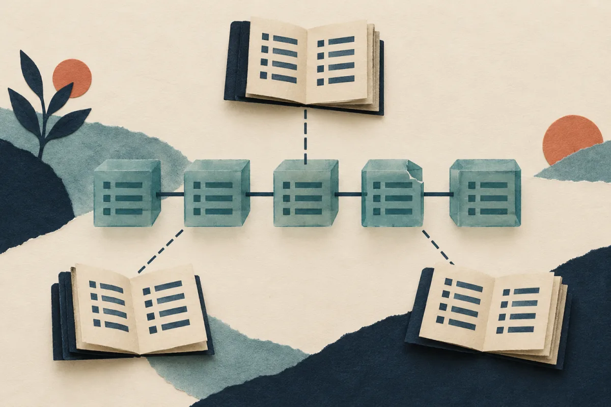 Illustration de blocs reliés et de registres partagés