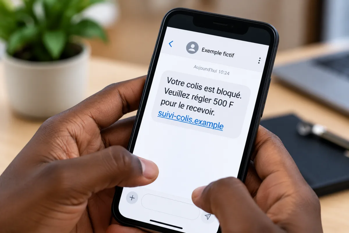 Téléphone affichant un message de livraison suspect